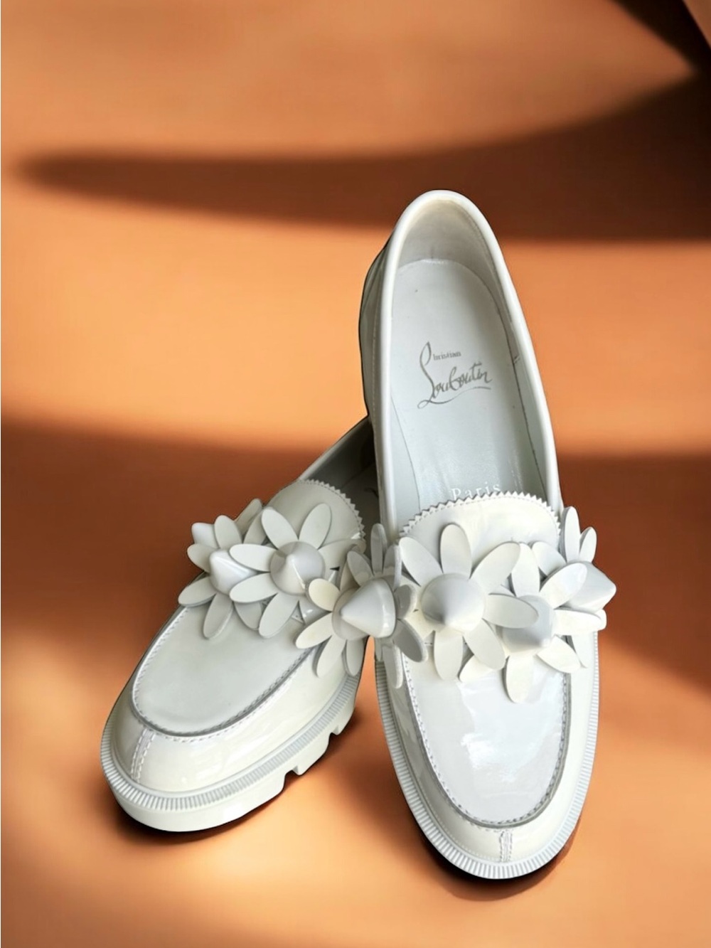 Christian Louboutin Daisy Spikes Moc Loafers White Patent